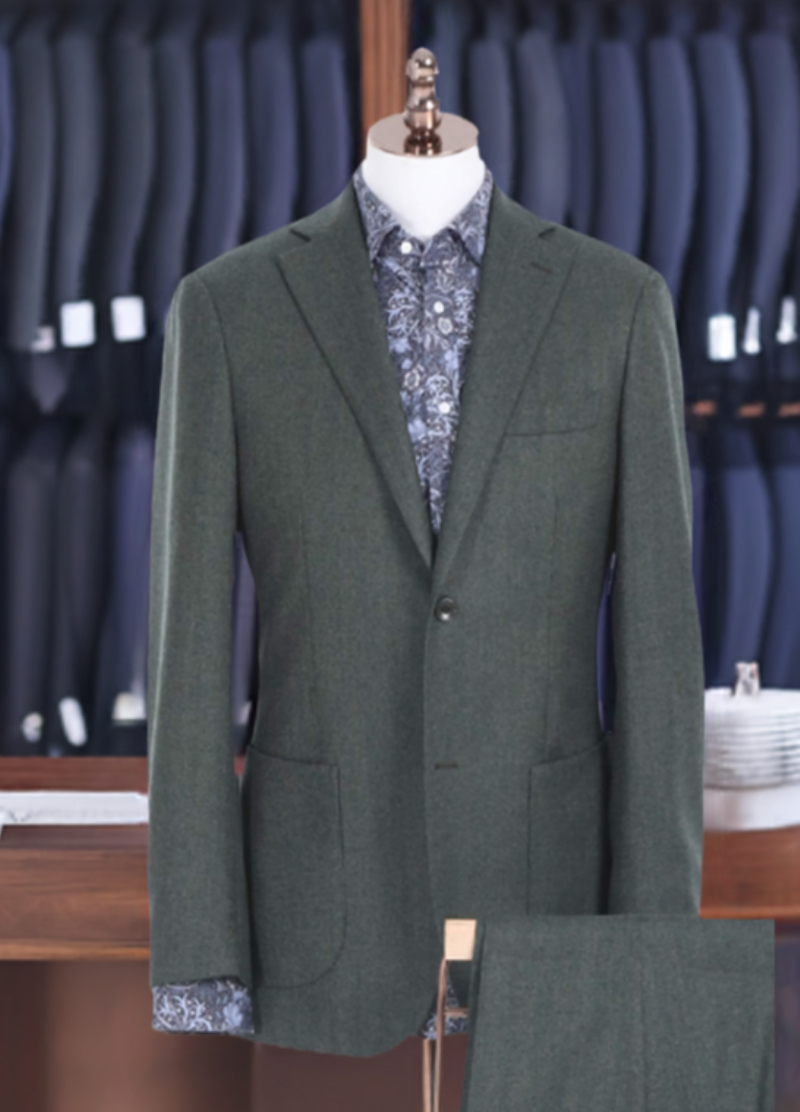 Army Green Herringbone Two-Piece Suit