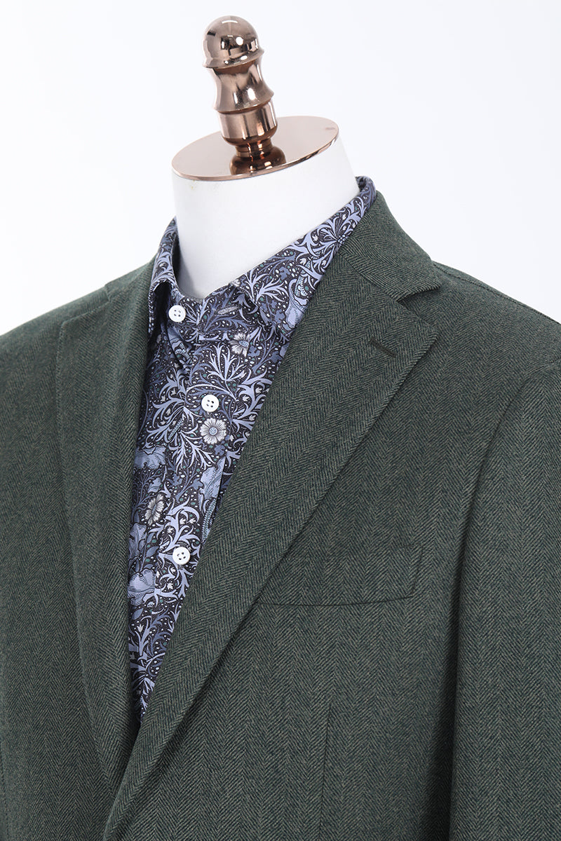 Army Green Herringbone Two-Piece Suit