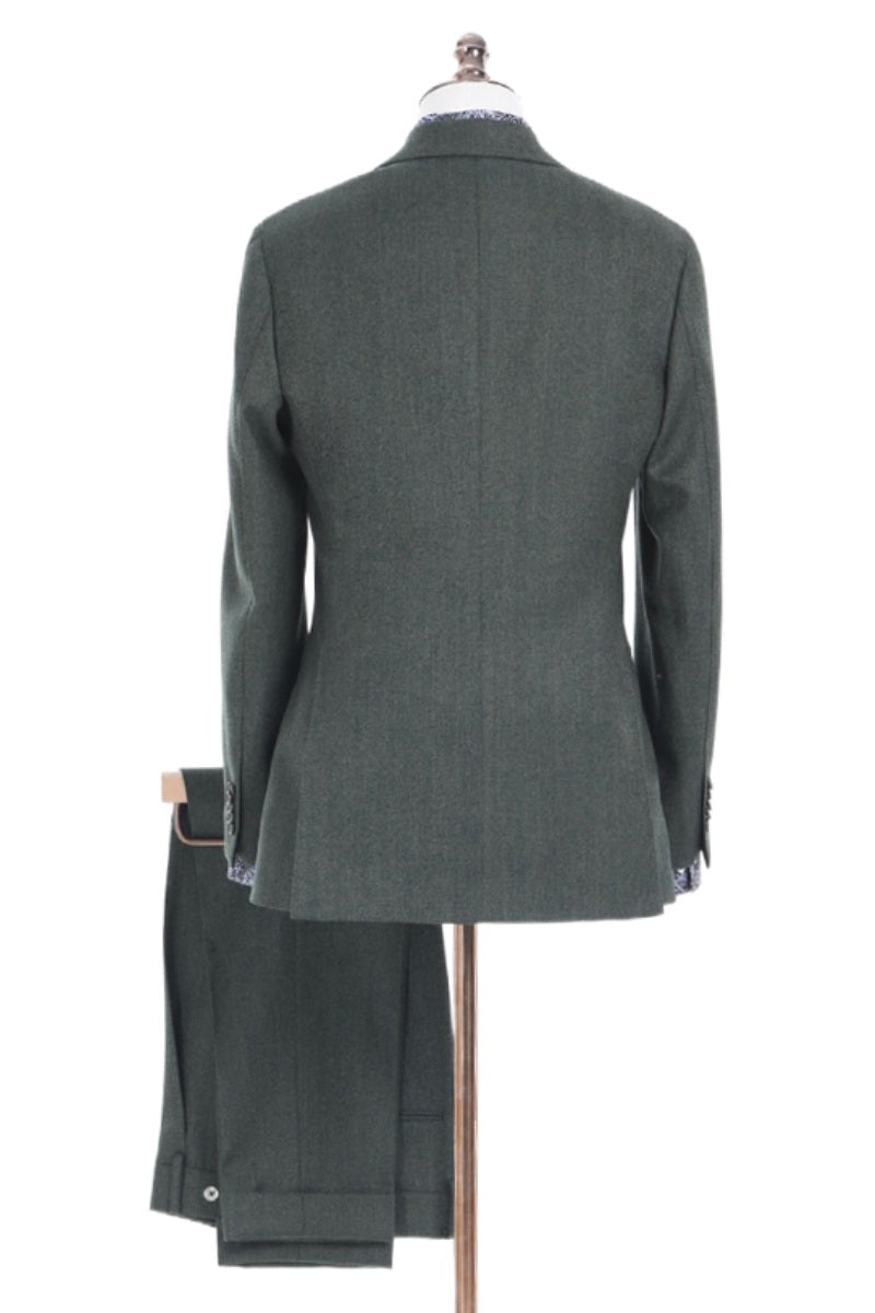 Army Green Herringbone Two-Piece Suit
