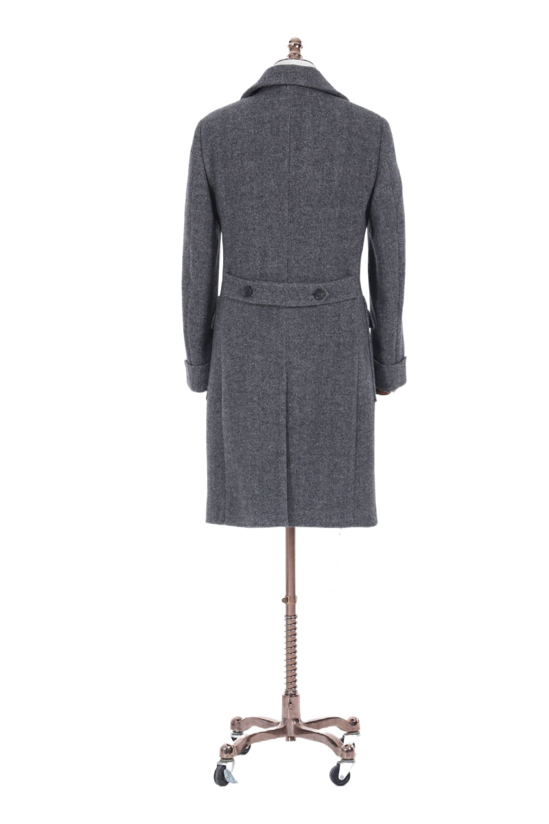 Gray Herringbone Double Breasted Overcoat